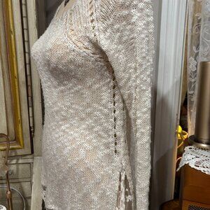Mirumi Cream/White Women's Pullover Knit Top with Gorgeous Lace Embellishment